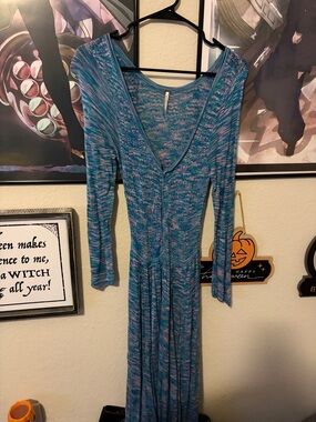 Sold ❌Free People Teal and Lavender Open-Knit Sweater Dress